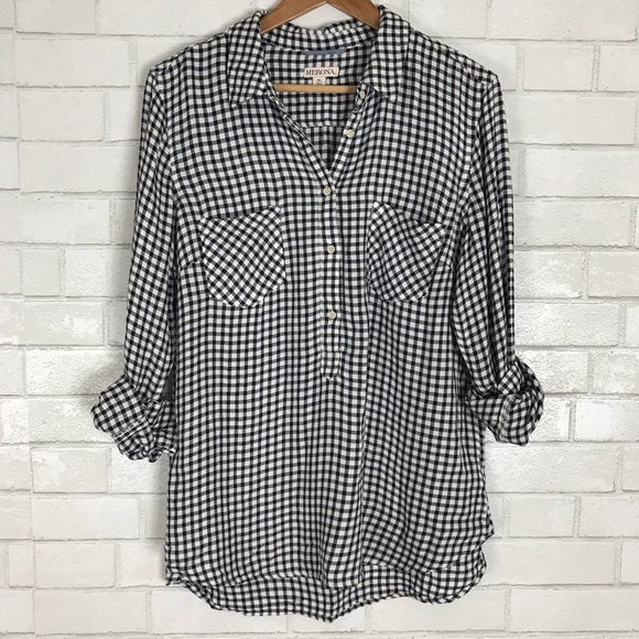 Merona Tops - Merona navy and white flannel popover